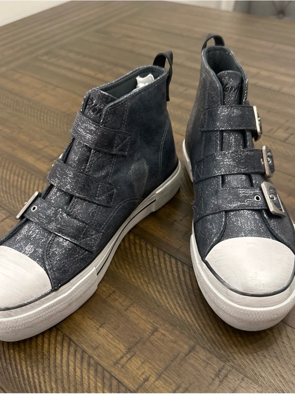 Metallic Navy High-Top Velcro Sneakers